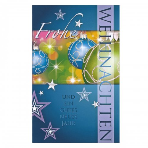 Weihnachtskarte blau Motiv: Weihnachtskugeln (incl. Eindruck eines von Ihnen vorgegebenen Textes)