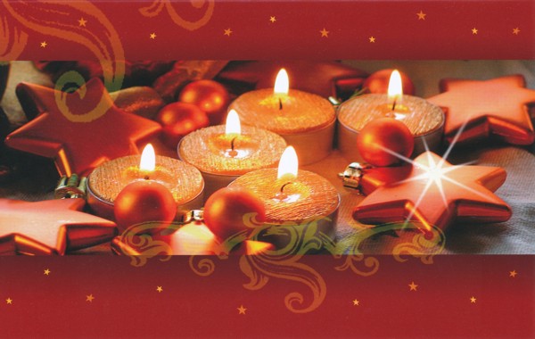 Weihnachtskarte rot Motiv: Teelichter (incl. Eindruck eines von Ihnen vorgegebenen Textes)