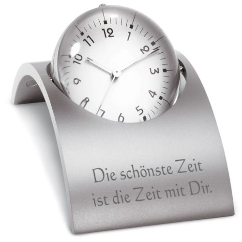 Tischuhr mit Drehkugel und Platz f�r ein rundes Foto