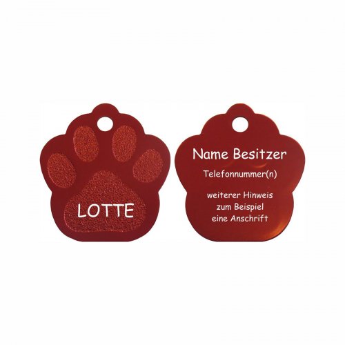 Hundemarke Pfote mit Gravur für kleine bis mittelgroße Hunde oder Katzen Rosa Iberiagifts Plakette graviert personalisiert 