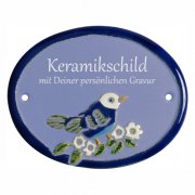 Keramikschild - Ein Vogel auf einem Ast mit Gravur | Ef