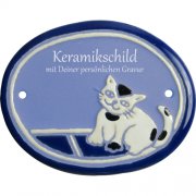 Keramikschild - Gefleckte Katze mit Gravur | Effekt Gra
