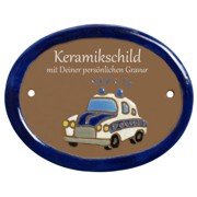 Keramikschild - Polizeiauto mit Gravur | Effekt Gravur