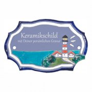 Keramikschild - Kleiner Leuchtturm am Wasser mit Gravur