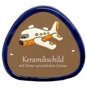 Keramik-T�rschild Flugzeug mit Gravur