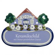 Keramikschild - WELCOME Haus mit Gravur | Effekt Gravur