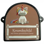 Keramikschild - Einhorn - schwarzer Rand | Effekt Gravu
