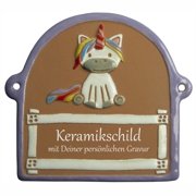 Keramikschild - Einhorn - violetter Rand | Effekt Gravu