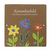 Keramikschild - Blumen mit Gravur | Effekt gravur