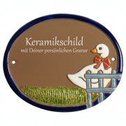 Keramikschild - Gans mit Schleife mit Gravur | Effekt G