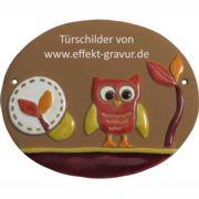 Keramikschild - Rote Eule mit Gravur | Effekt Gravur