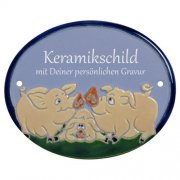 Keramikschild - Schweinefamilie mit Gravur | Effekt Gra