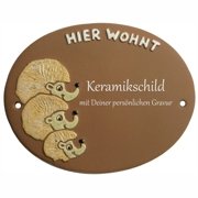 Keramikschild - Igelfamilie HIER WOHNT mit Gravur | Eff