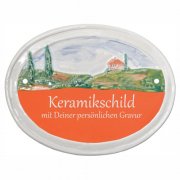 Keramikschild - Kleines Haus mit Zypressen | Effekt Gra