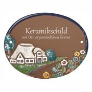 Keramikschild - Reetdachhaus mit B�umen mit Gravur | Ef