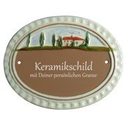 Keramikschild - Zypressen und Haus