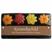Keramikschild - vier Bl�ten - mit Gravur | Effekt gravu