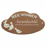 Keramikschild - Drei G�nse HIER WOHNEN mit Gravur | Eff