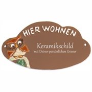 Keramikschild - Eule HIER WOHNEN mit Gravur | Effekt Gr