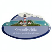 Keramikschild - In Wolken ragender Leuchtturm mit Gravu