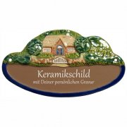 Keramikschild - Landhaus mit B�umen mit Gravur | Effekt