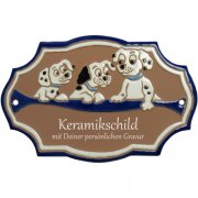 Keramikschild - Drei Dalmatiner mit Gravur | Effekt Gra