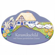 Keramikschild - Teich und G�nse vor Haus mit Gravur | E