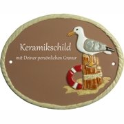Keramikschild - Eine M�we auf einem Poller - mit Gravur