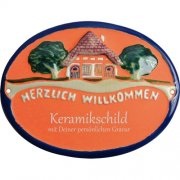 Keramikschild - Haus Herzlich Willkommen mit Gravur | E