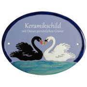Keramikschild - Zwei Schw�nen in schwarz und in wei� mi