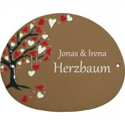 Keramikschild - Herzbaum rote und wei�e Herzen mit Grav
