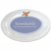 Keramikschild - Einzelne Rosenbl�te am Rand mit Gravur 