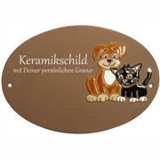 Keramikschild - Hund und Katze mit Gravur | Effekt Grav