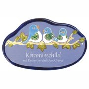 Keramikschild - Drei V�gelchen auf Ast mit Gravur | Eff