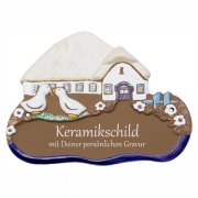 Keramikschild - G�nse vor Bauernhaus mit Gravur | Effek