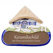 Keramikschild - G�nse vor Haus mit Gravur | Effekt Grav