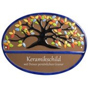 Keramikschild - Bunter Lebensbaum mit Gravur | Effekt G
