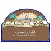 Keramikschild - G�nse und Schafe vor Haus mit Gravur | 