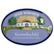 Keramikschild - Haus mit 3D-Dach HIER WOHNEN mit Gravur