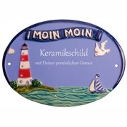Keramikschild - Leuchtturm mit MOIN MOIN mit Gravur | E