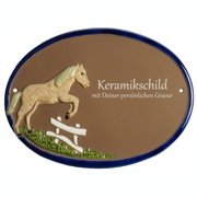 Keramikschild - Springendes Pferd mit Gravur | Effekt G