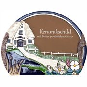 Keramikschild - Haus neben Teich mit Schilf mit Gravur 