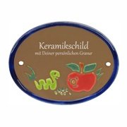 Keramikschild - Wurm und Apfel mit Gravur | Effekt Grav