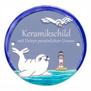 Keramikschild - Seel�we vor Leuchtturm mit Gravur | Eff