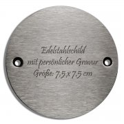 Kleines rundes Edelstahlschild mit Gravur | Effekt Gravur