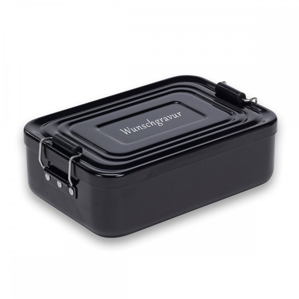 Lunchbox / Brotdose in Schwarz mit Gravur