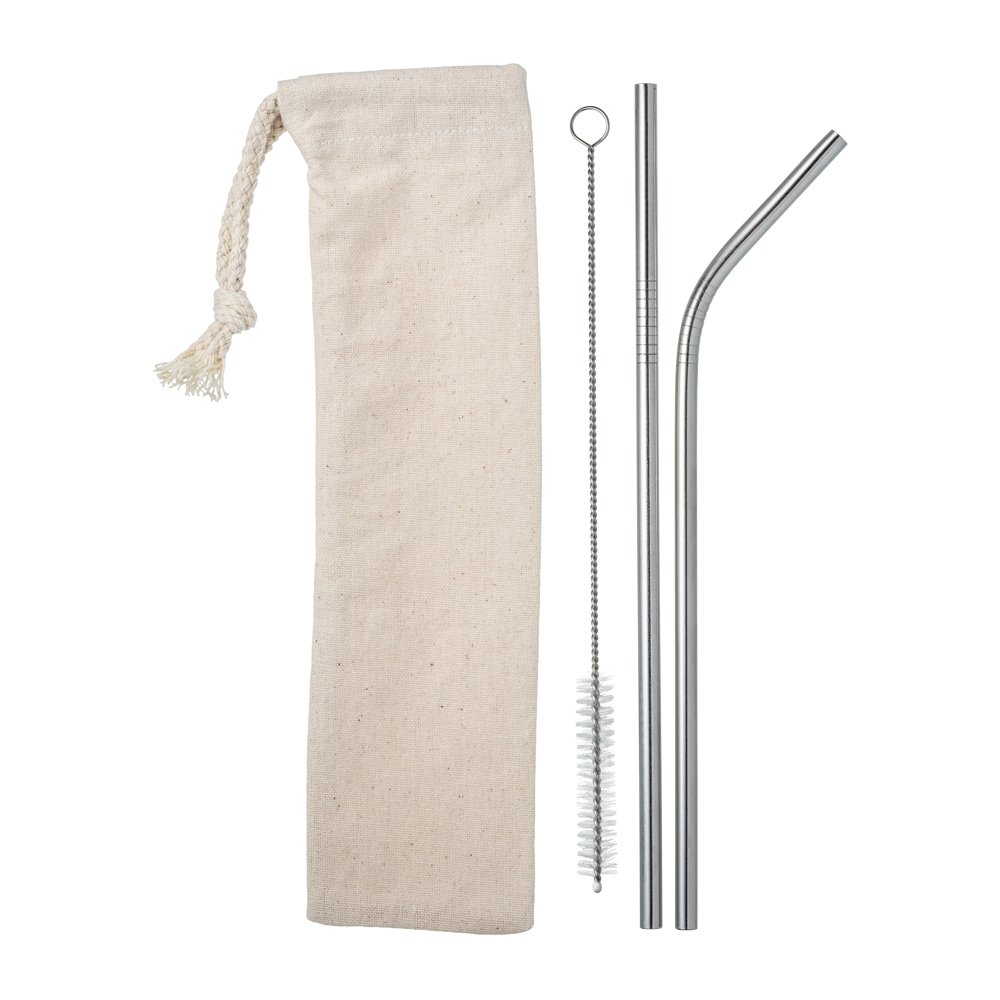 Edelstahl Trinkhalm Set 10 Stk.  5 Gerade Strohhalme, 5 Gebogene Stroh 1 Burste 1 Jutebeutel Wiseware