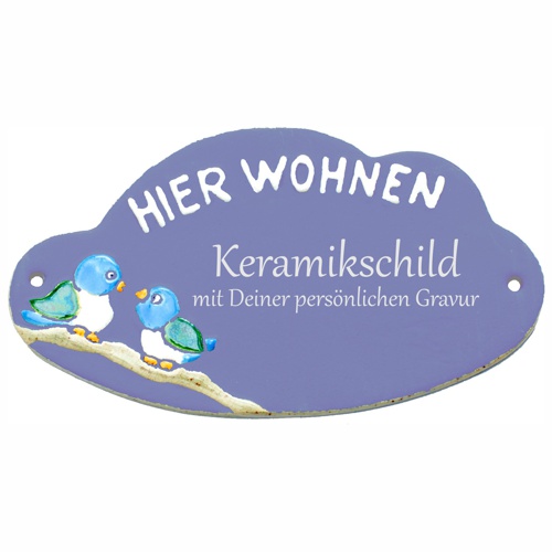 SH-10047 Keramik-Türschild inkl Handarbeit Gravur Zwei Vögel auf Ast SH-10047 Keramik-Türschild inkl Handarbeit Gravur Zwei Vögel auf Ast