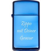 ZIPPO Slim Saphire Blue mit Gravur | Effekt Gravur