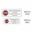Keine Werbung Briefkastenschild (Variante A) Wei� (rote Schrift)